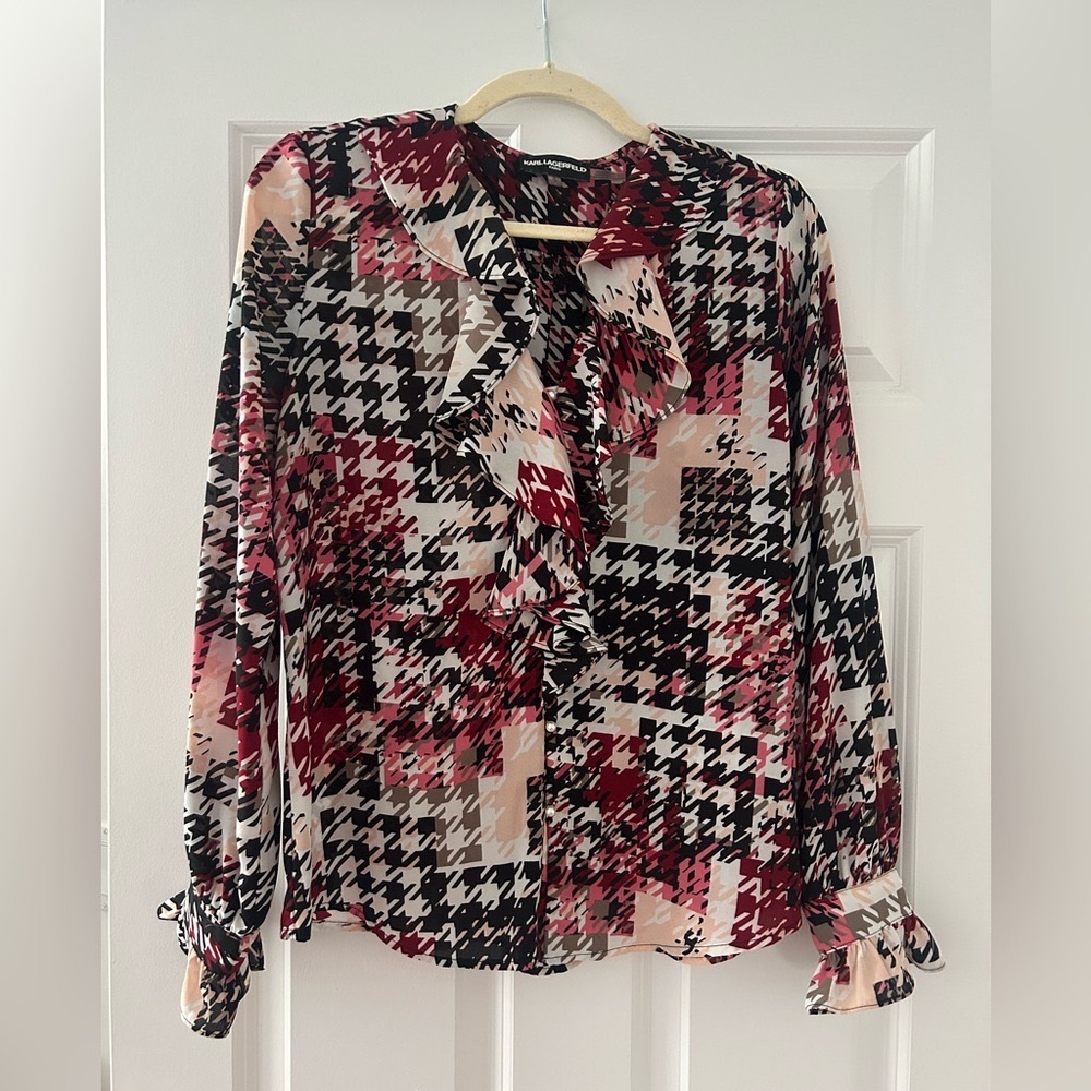 Karl Lagerfeld Paris Printed Ruffle Blouse